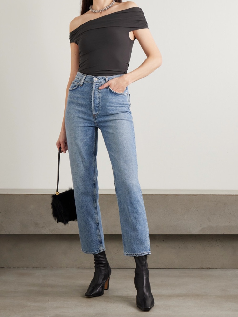 AGOLDE High-Rise Straight-Leg Jeans in Light Blue Wash - Picture 1 of 7